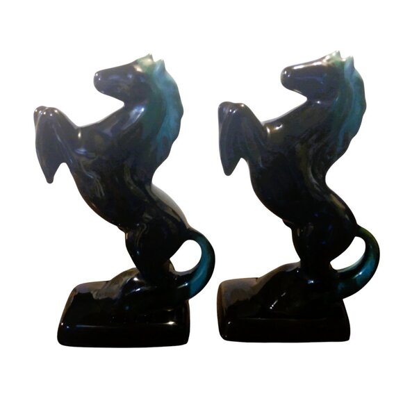 Vintage Pair Of 9" BMP Rearing/Prancing Horse Bookends-1970's-Red Clay/Glazing - Picture 4 of 15